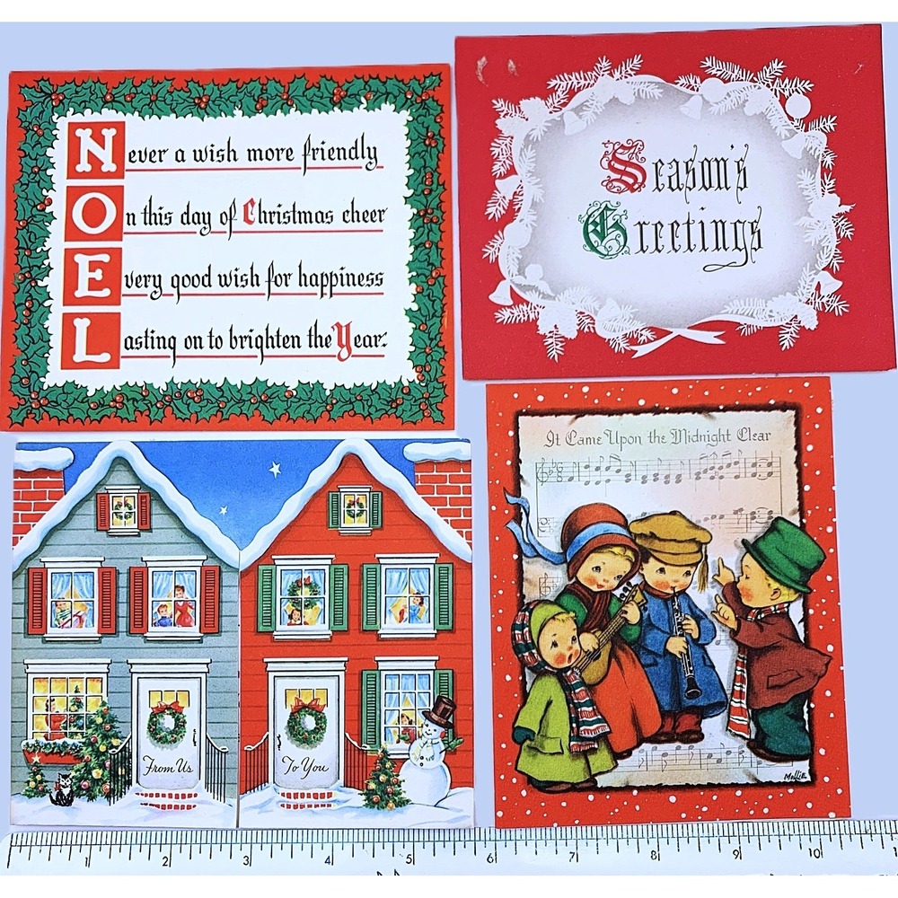 Vintage Season's Greetings Christmas Holiday Card Lot of 4-Unused-USA 1940s-50s